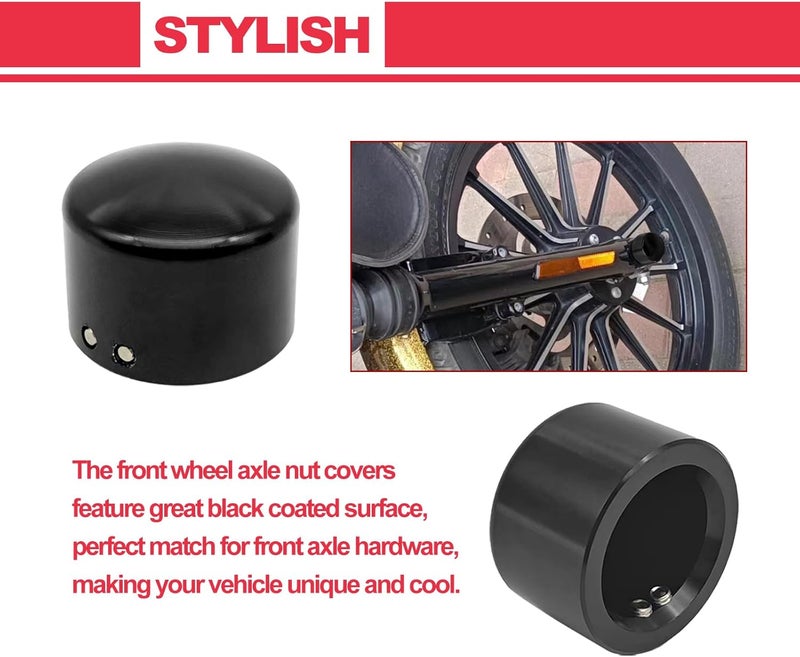 NOTISH Black Chrome Front Axle Nut Aluminum Cover Cap - Compatible with Harley Softail Dyna Touring Road King Electra Street Glide Iron 883 XL 2002-2023 - Image 5